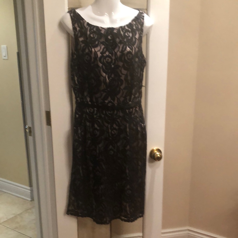 Sleeveless Black Lace Overlay Dress